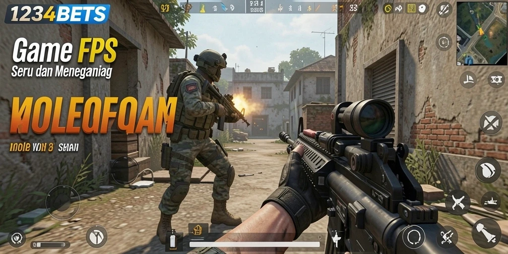 Gameplay seru dalam pertempuran FPS 1234BETS yang mendebarkan.