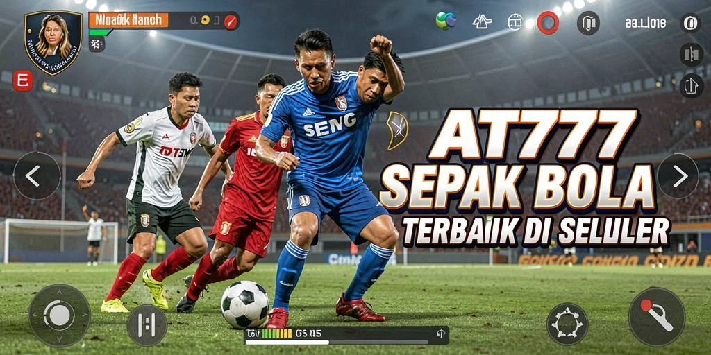 Tangkapan layar game AT777 menampilkan aksi mendebarkan di lapangan sepak bola.