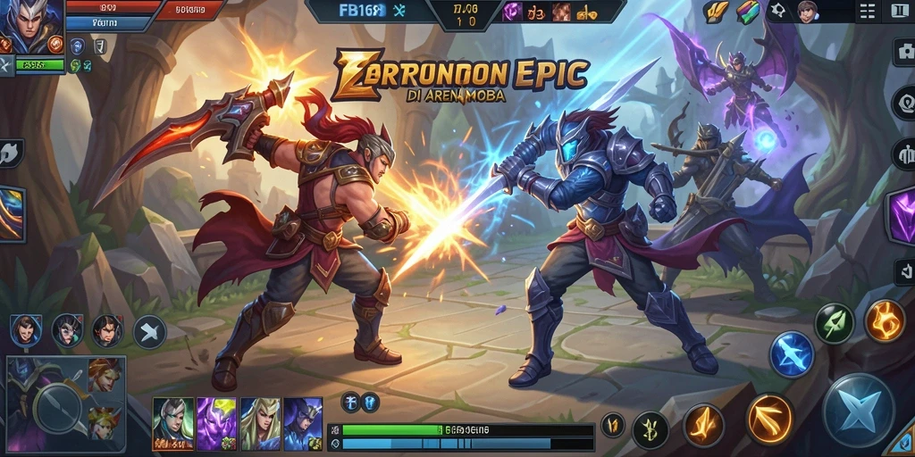 Tangkapan layar FB168 menunjukkan aksi intens dalam pertarungan MOBA.