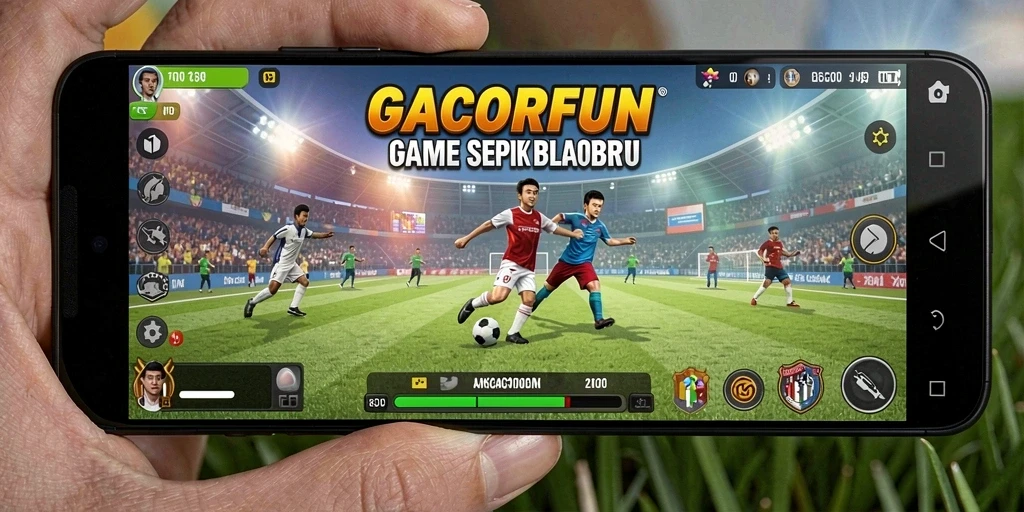 Screenshot gameplay GACORFUN menampilkan aksi seru sepak bola.