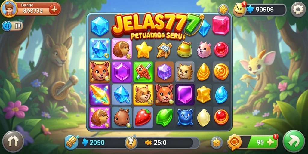 Tangkapan layar menampilkan gameplay menarik JELAS777 dalam genre Match-3.
