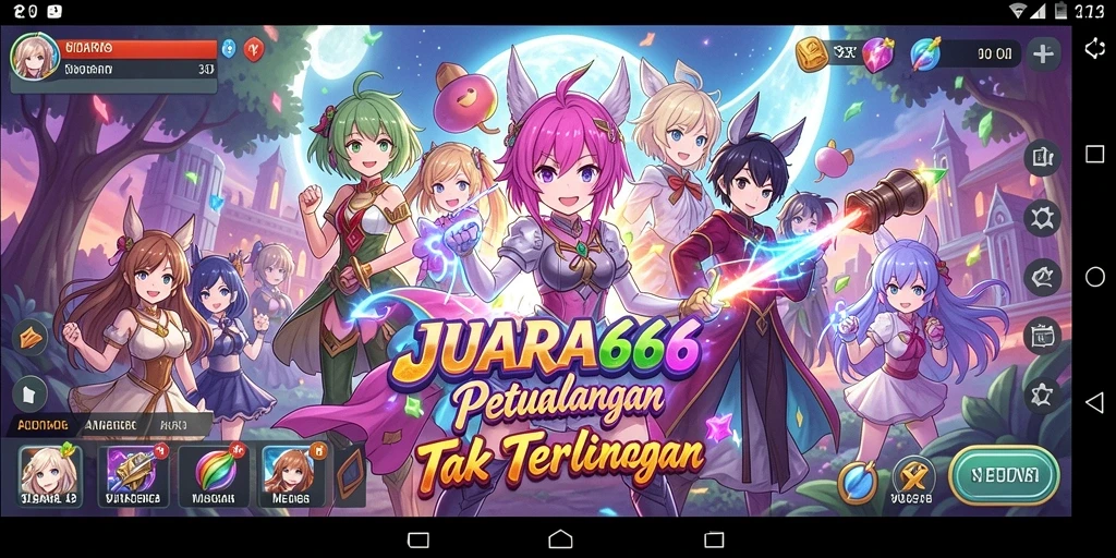 Screenshot gameplay JUARA666 menampilkan aksi pertempuran karakter Anime.