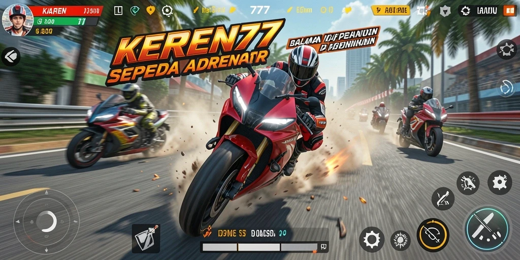 Tangkapan layar gameplay balapan sepeda motor di KEREN77.