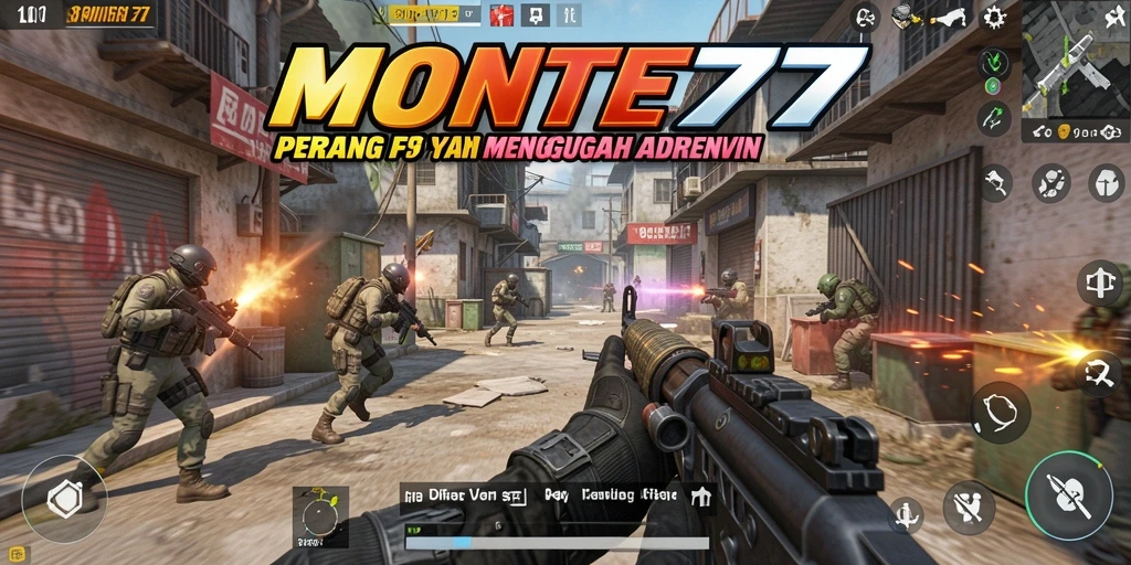 Tangkapan layar permainan <strong>MONTE77</strong> menunjukkan aksi tembak-menembak yang mendebarkan.