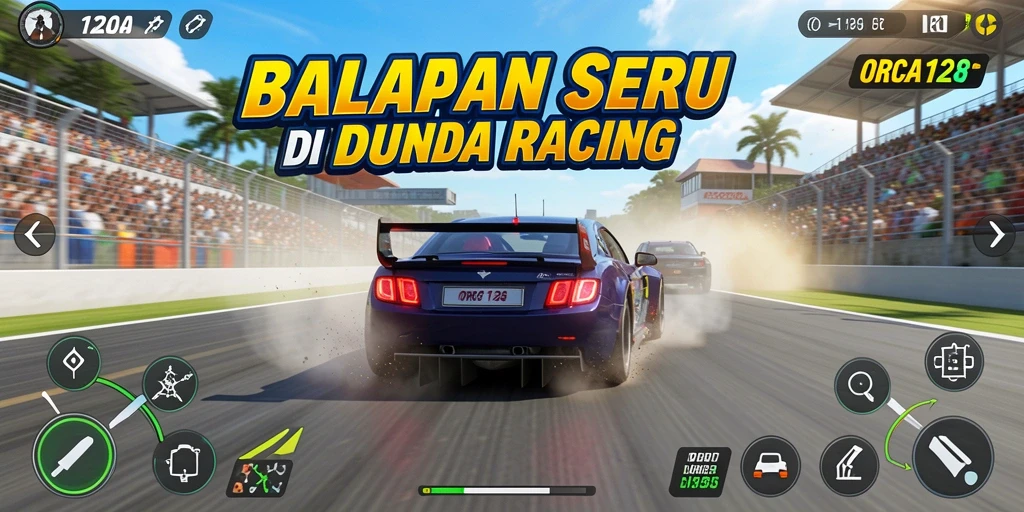 Screenshot gameplay ORCA128 menampilkan balapan yang penuh aksi dan kecepatan tinggi.