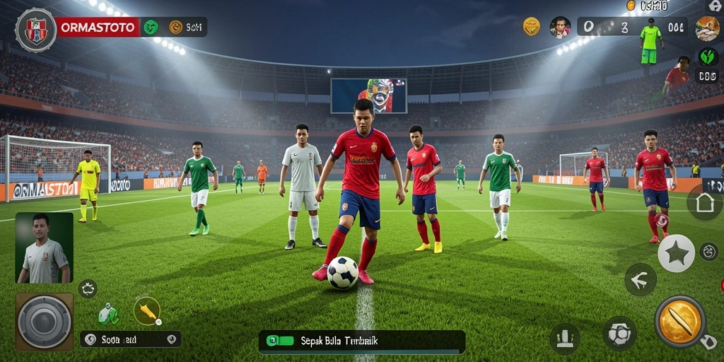 Tampilan menarik dari gameplay sepak bola yang mendebarkan.