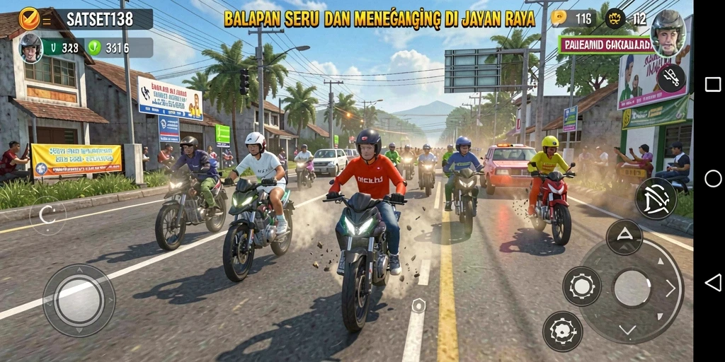 Tampilan gameplay balapan di SATSET138 yang menegangkan.
