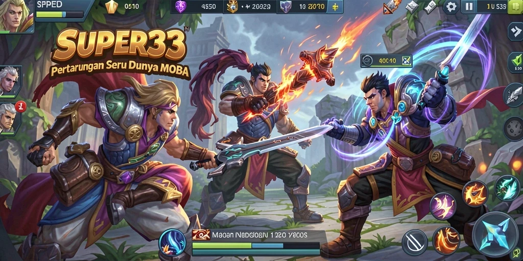 Tampilan gameplay MOBA yang menakjubkan dan mendebarkan di SUPER33.