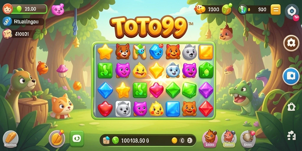 Tampilan gameplay seru dalam TOTO99 dengan kombinasi permata Match-3.