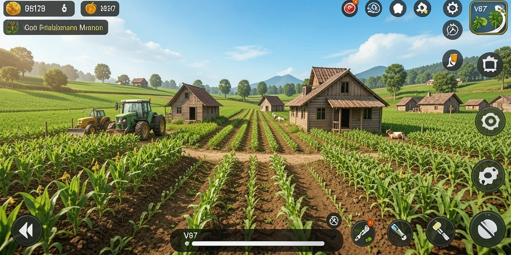 Gameplay V87 yang menarik dalam mengelola lahan pertanian.
