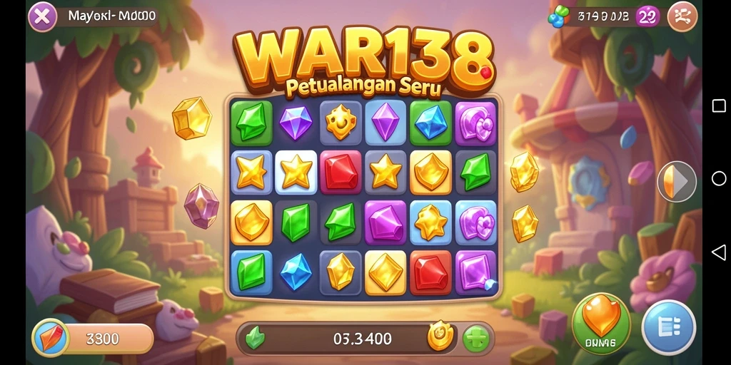 Tampilan utama gameplay WAR138 dengan grafis menawan dan tantangan Match-3.