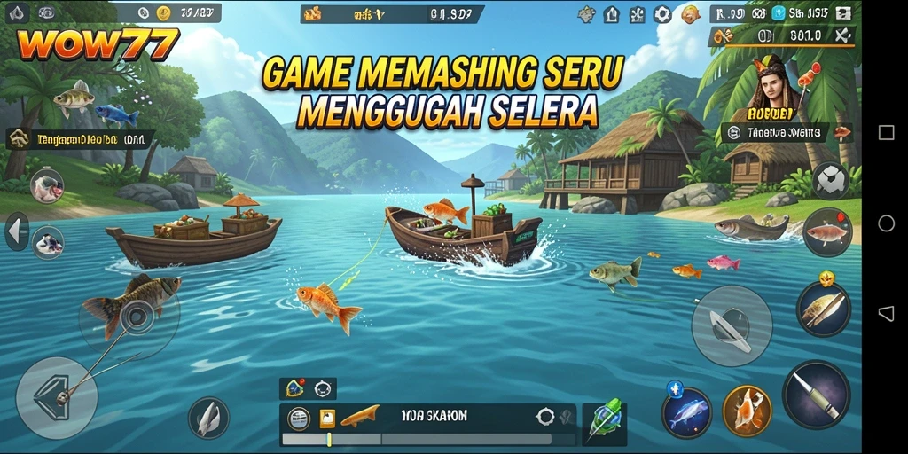 Screenshot gameplay WOW77 menampilkan aksi memancing yang seru dan menantang.