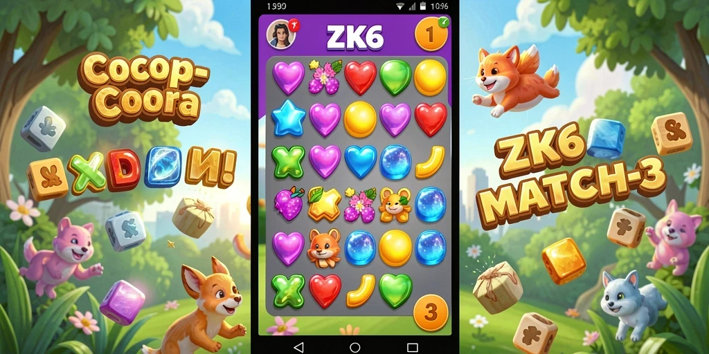 Tampilan gameplay menarik dari ZK6 dengan elemen Match-3 yang seru.